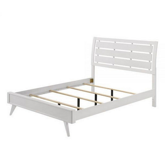 Siam King Size Bed, Classic White, Rubberwood, Slatted Panel Headboard By Casagear Home