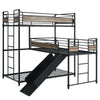 Triple Twin Bunk Bed with Slide, MDF, Antique Oak and Smooth Gray Finish By Casagear Home