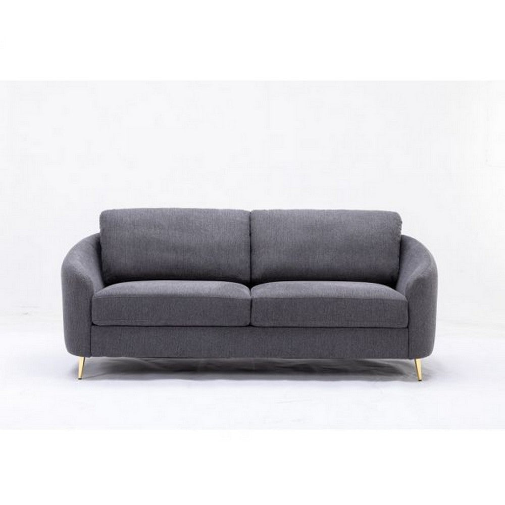 Nial 80 Inch Sofa Linen Upholstery Pine Wood Smooth Gray Gold Legs By Casagear Home BM309645