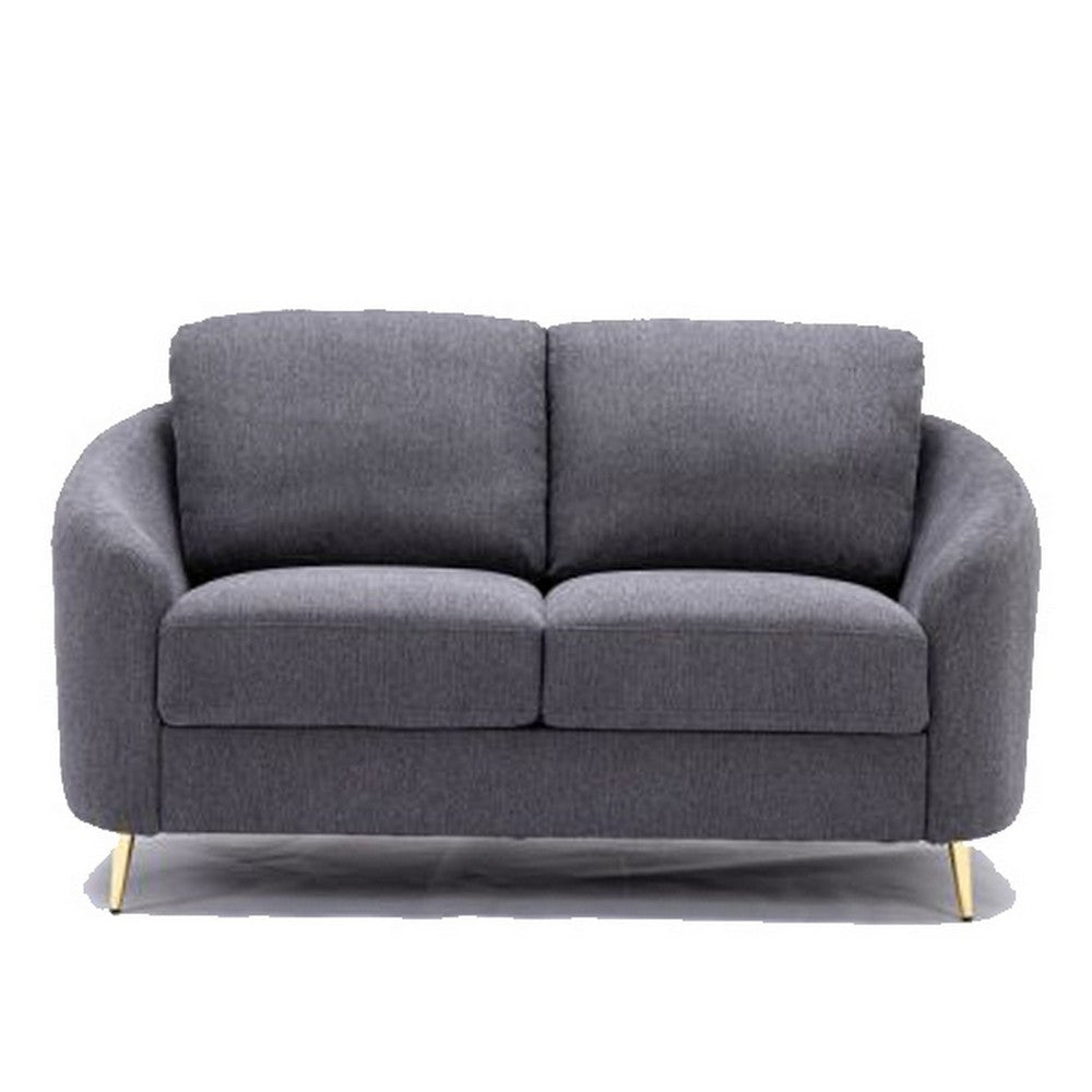 Nial 60 Inch Loveseat Linen Upholstery Pine Wood Smooth Gray Gold Legs By Casagear Home BM309646