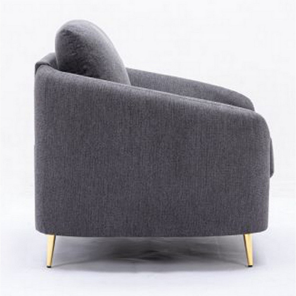 Nial 60 Inch Loveseat Linen Upholstery Pine Wood Smooth Gray Gold Legs By Casagear Home BM309646