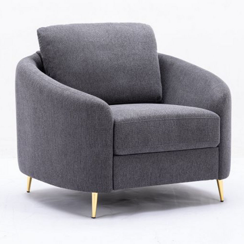 Nial 34 Inch Accent Chair Linen Upholstery Pine Wood Gray and Gold By Casagear Home BM309647