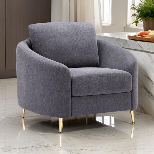 Nial 34 Inch Accent Chair, Linen Upholstery, Pine Wood, Gray and Gold By Casagear Home