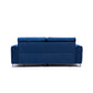 Wiena 79 Inch Sofa Velvet Upholstery Solid Pine Wood Blue and Chrome By Casagear Home BM309648