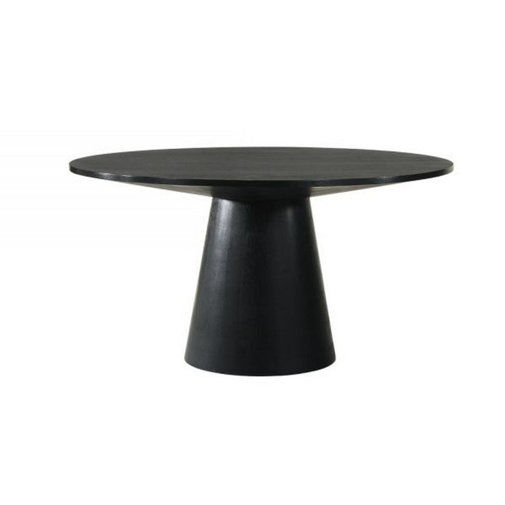 Fin 59 Inch Dining Table Round Surface Pedestal Base Rubberwood Black By Casagear Home BM309650