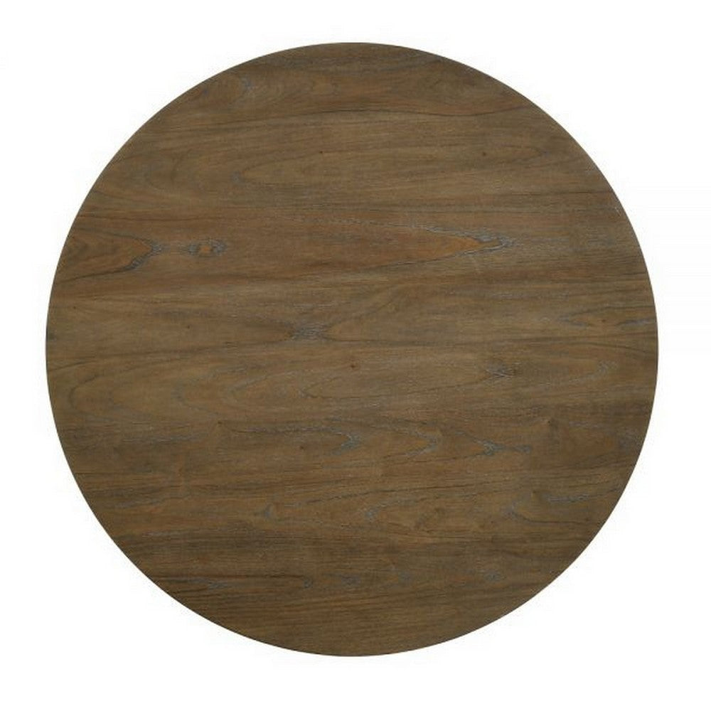 Siki 47 Inch Dining Table Round Top Rubberwood Walnut and Antique White By Casagear Home BM309651