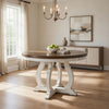 Siki 47 Inch Dining Table, Round Top, Rubberwood, Walnut and Antique White By Casagear Home
