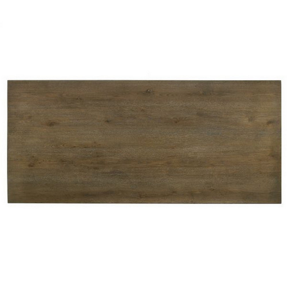 Stacy 88 Inch Dining Table, Rectangular Top, Rubberwood, Weathered Oak By Casagear Home