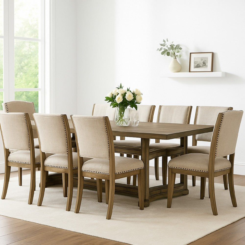 Stacy 88 Inch Dining Table, Rectangular Top, Rubberwood, Weathered Oak By Casagear Home