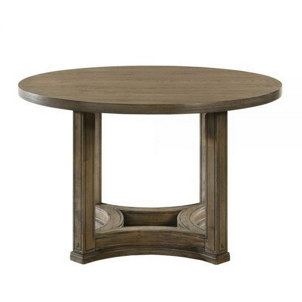 Stacy 47 Inch Dining Table Round Tabletop Rubberwood Weathered Oak By Casagear Home BM309653