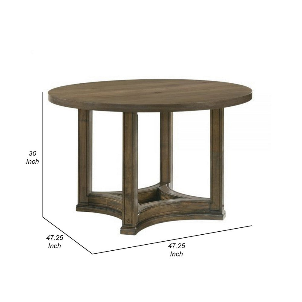 Stacy 47 Inch Dining Table Round Tabletop Rubberwood Weathered Oak By Casagear Home BM309653