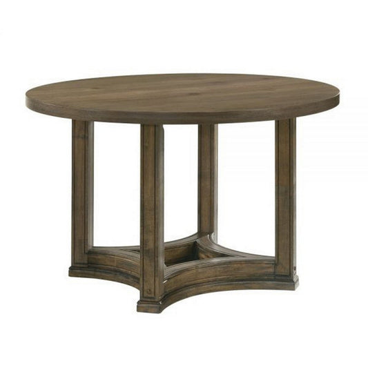 Stacy 47 Inch Dining Table, Round Tabletop, Rubberwood, Weathered Oak  By Casagear Home