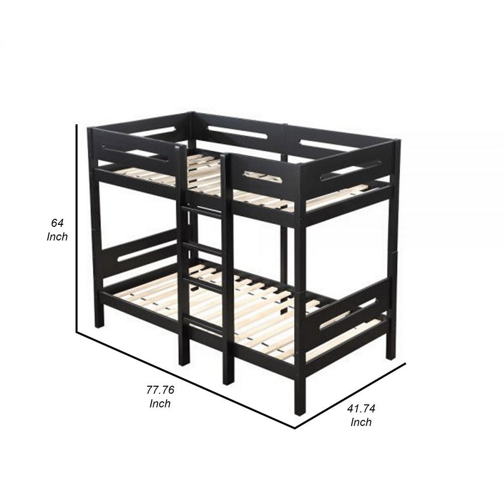 Asin Twin Bunk Bed with Front Facing Ladder Solid Pine Wood Black Finish By Casagear Home BM309654