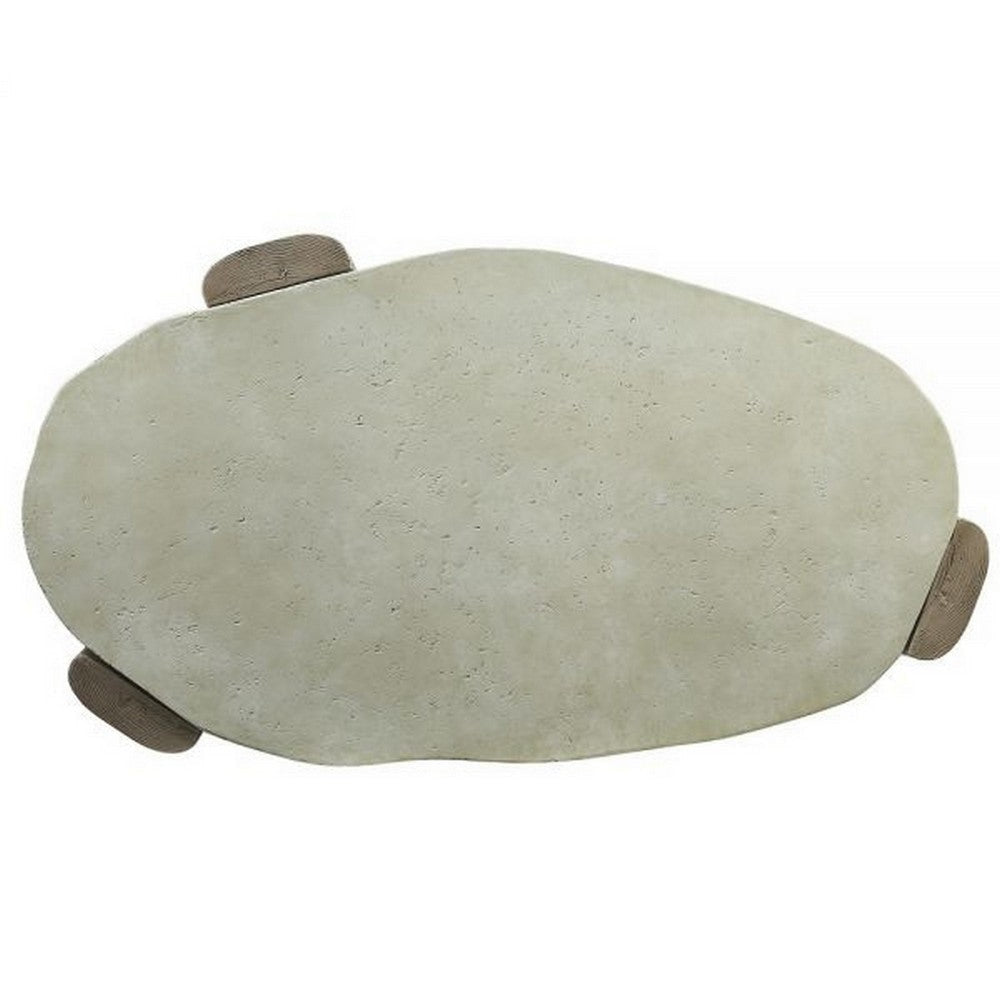 47 Inch Coffee Table Oval Shape Cement Top Smooth Gray and Oak Brown By Casagear Home BM309655