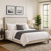 Aren King Bed, Light Gray Fabric Upholstery, Crisp White and Smooth Brown By Casagear Home