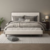 Aren Queen Bed, Light Gray Fabric Upholstery, Crisp White and Smooth Brown By Casagear Home