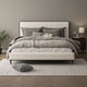 Aren Queen Bed, Light Gray Fabric Upholstery, Crisp White and Smooth Brown By Casagear Home