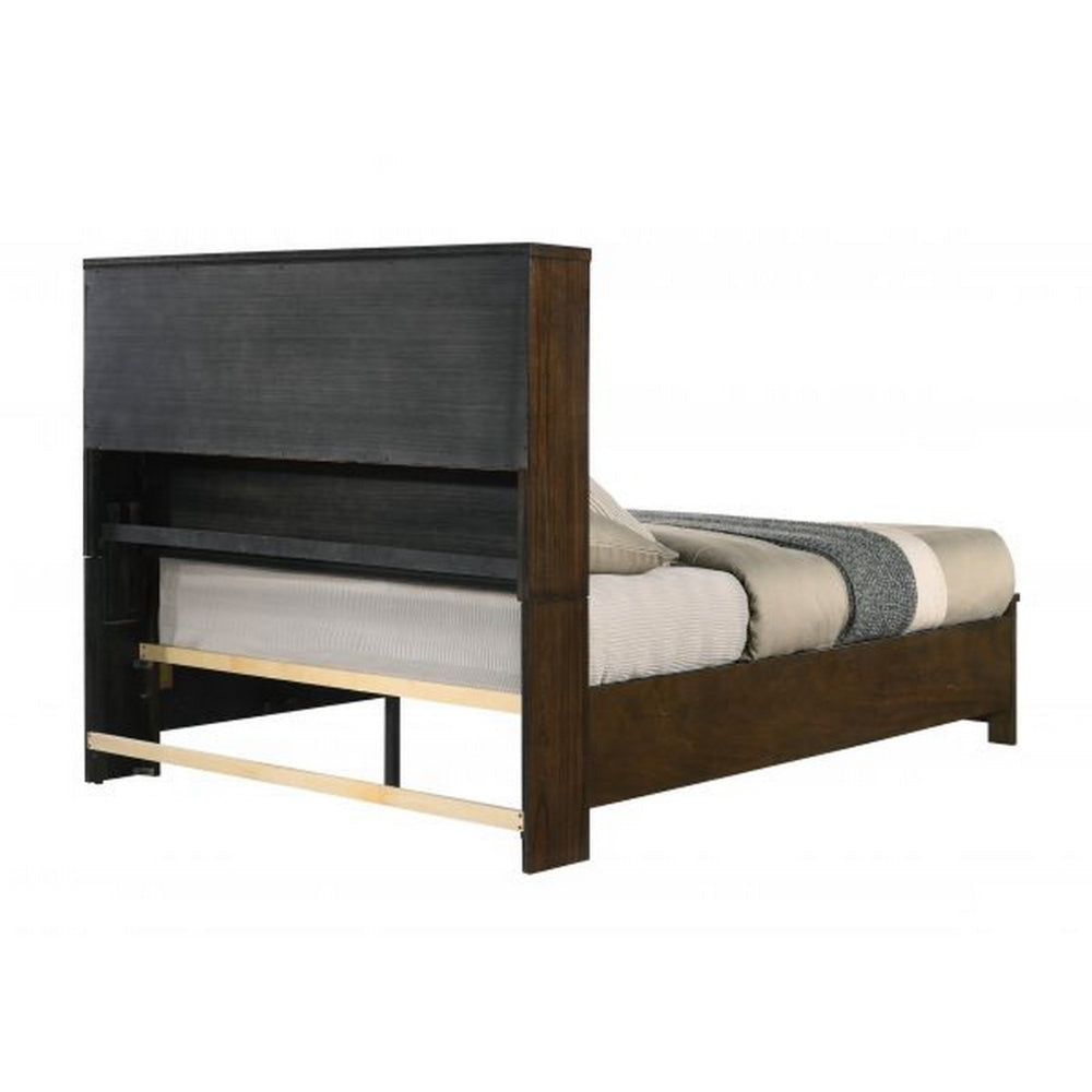 Maryl Queen Bed with Bookcase Headboard Solid Wood Oak Brown Finish By Casagear Home BM309660