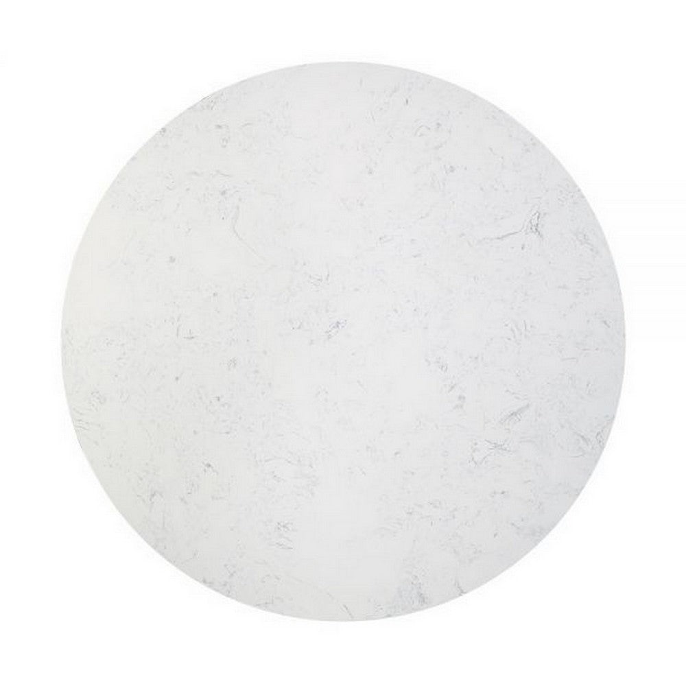 Jerry 54 Inch Dining Table, Round Faux Marble Top, Black Pedestal Base By Casagear Home