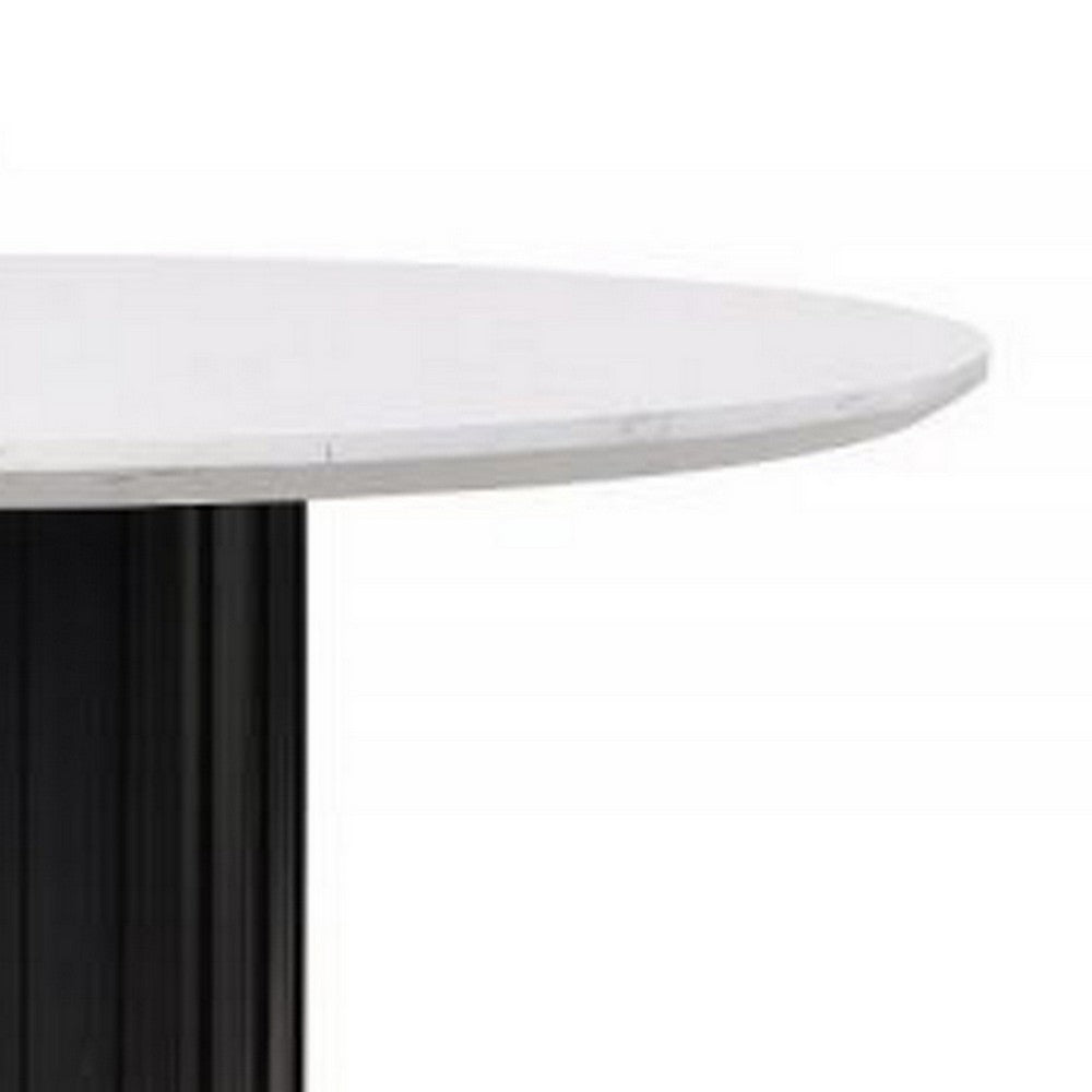 Jerry 54 Inch Dining Table, Round Faux Marble Top, Black Pedestal Base By Casagear Home