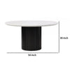 Jerry 54 Inch Dining Table, Round Faux Marble Top, Black Pedestal Base By Casagear Home