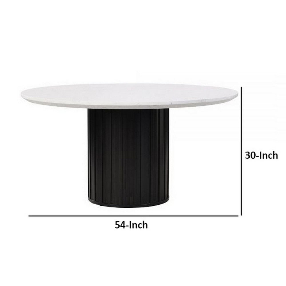 Jerry 54 Inch Dining Table, Round Faux Marble Top, Black Pedestal Base By Casagear Home