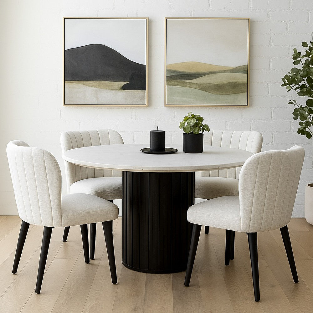 Jerry 54 Inch Dining Table, Round Faux Marble Top, Black Pedestal Base By Casagear Home