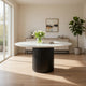 Jerry 54 Inch Dining Table, Round Faux Marble Top, Black Pedestal Base By Casagear Home