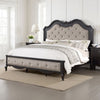 Chery Queen Size Bed with Button Tufted Headboard, Beige Upholstery, Black By Casagear Home