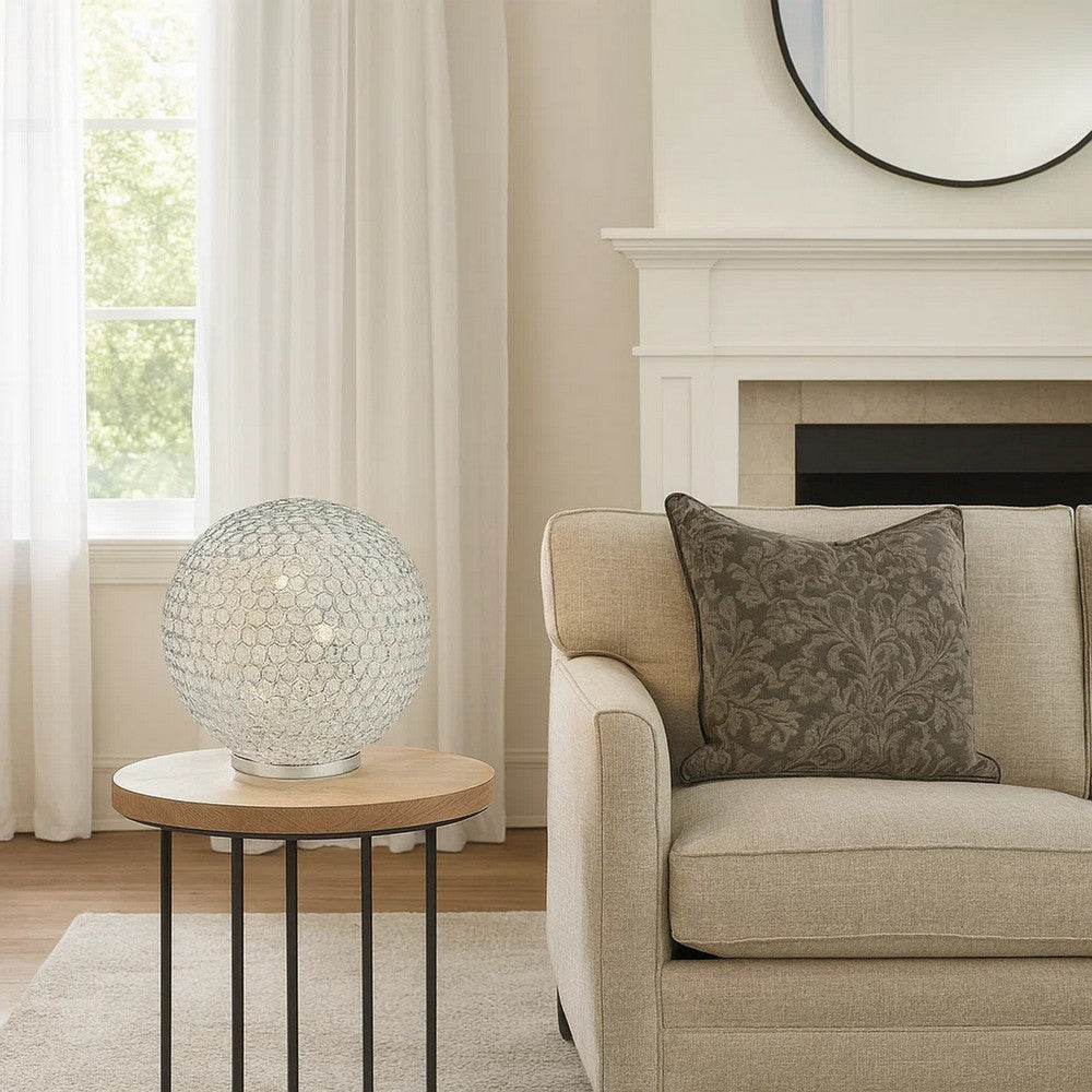 Hazel 17 Inch Table Lamp, Crystal, LED Globe Shade, Metal,  Clear Finish By Casagear Home