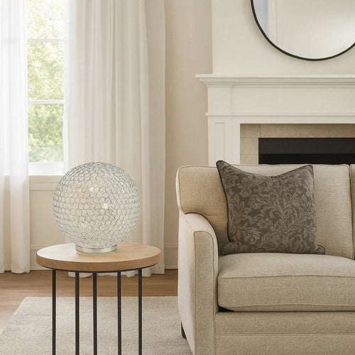 Hazel 17 Inch Table Lamp, Crystal, LED Globe Shade, Metal, Clear Finish By Casagear Home