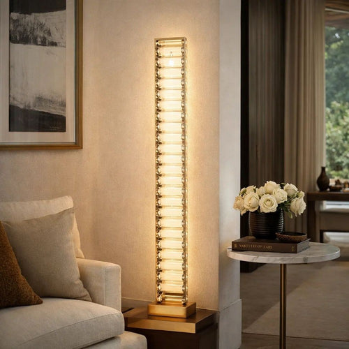 Lizy 24 Inch Tall, Thin Table Lamp, Crystal, LED Metal Frame, Antique Brass By Casagear Home