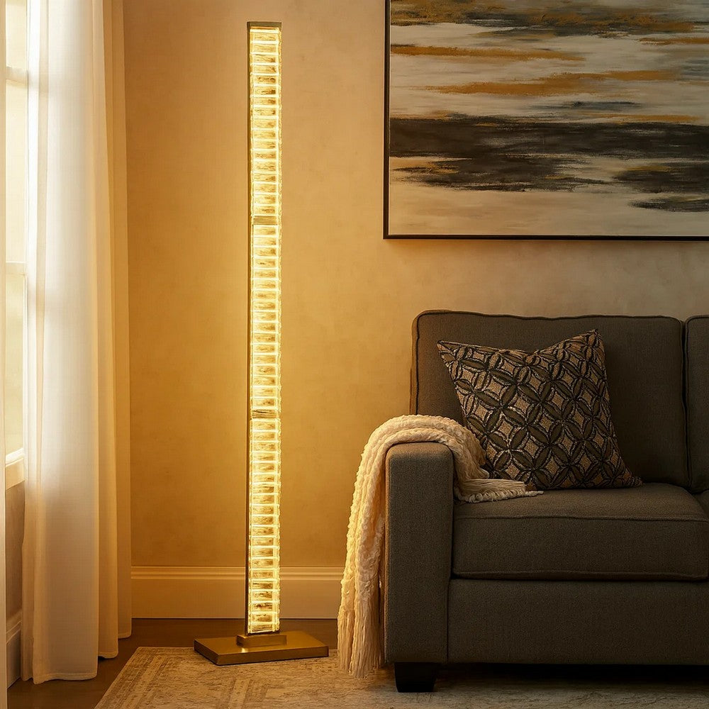 Lizy 62 Inch Floor Lamp with Crystal, LED Metal Frame, Antique Brass By Casagear Home