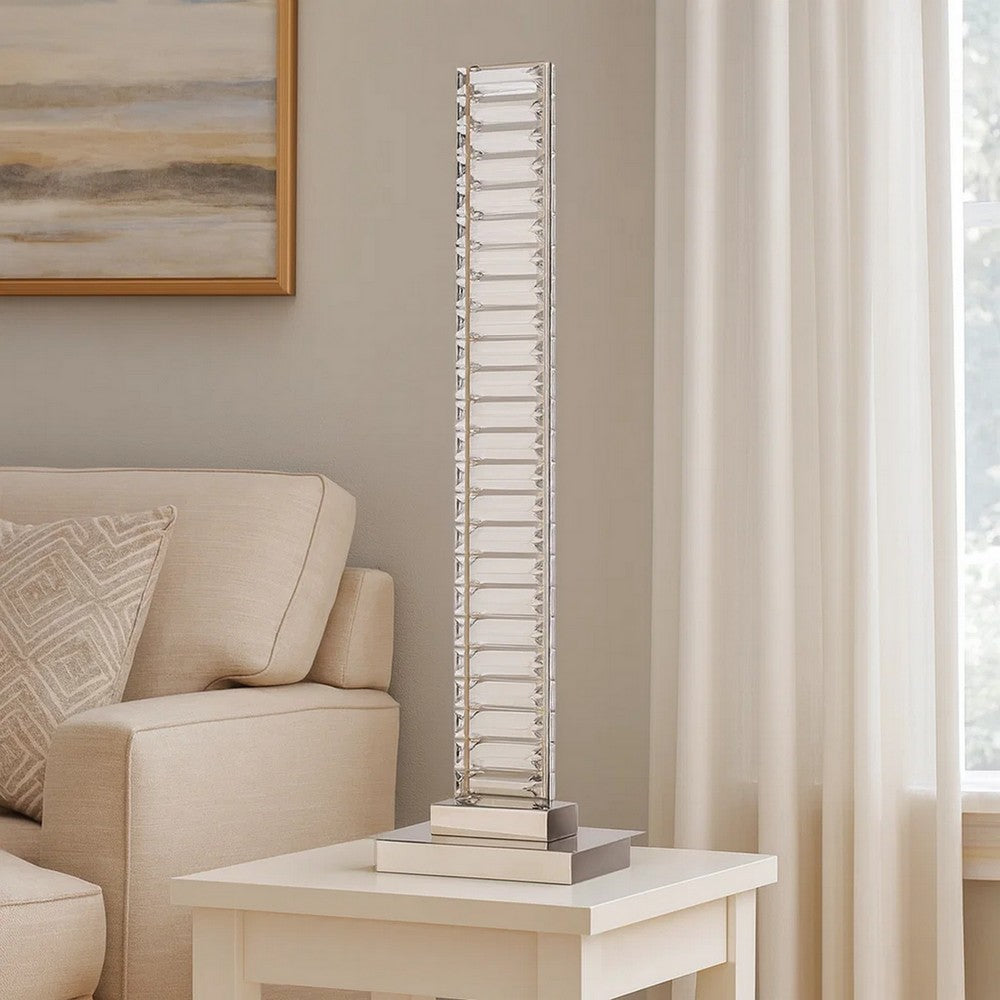 Lizy 24 Inch Table Lamp with Crystal, LED Metal Frame, Nickel Finish By Casagear Home