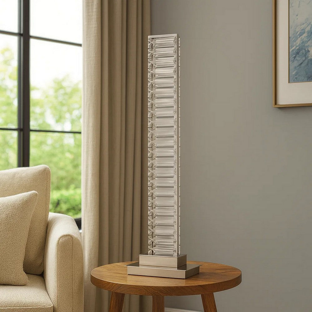 Lizy 24 Inch Table Lamp with Crystal, LED Metal Frame, Nickel Finish By Casagear Home