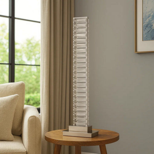 Lizy 24 Inch Table Lamp with Crystal, LED Metal Frame, Nickel Finish By Casagear Home