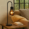 30 Inch Arc Table Lamp, Glass Bulb Shaped Shade, Metal, Black Nickel By Casagear Home