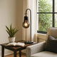 30 Inch Arc Table Lamp, Glass Bulb Shaped Shade, Metal, Black Nickel By Casagear Home