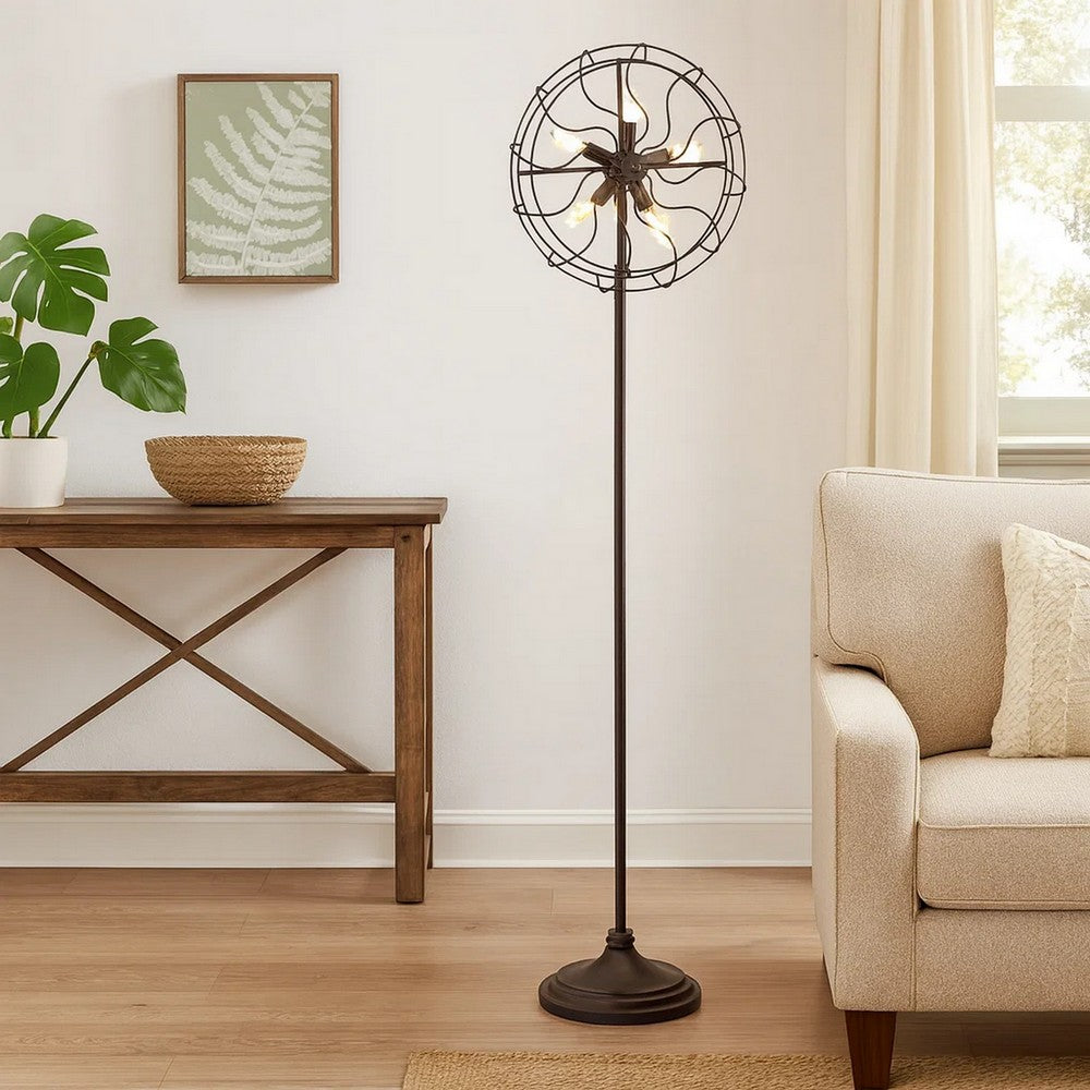 Quinn 63 Inch Accent Floor Lamp, Vintage Fan Design, Antique Bronze Finish By Casagear Home