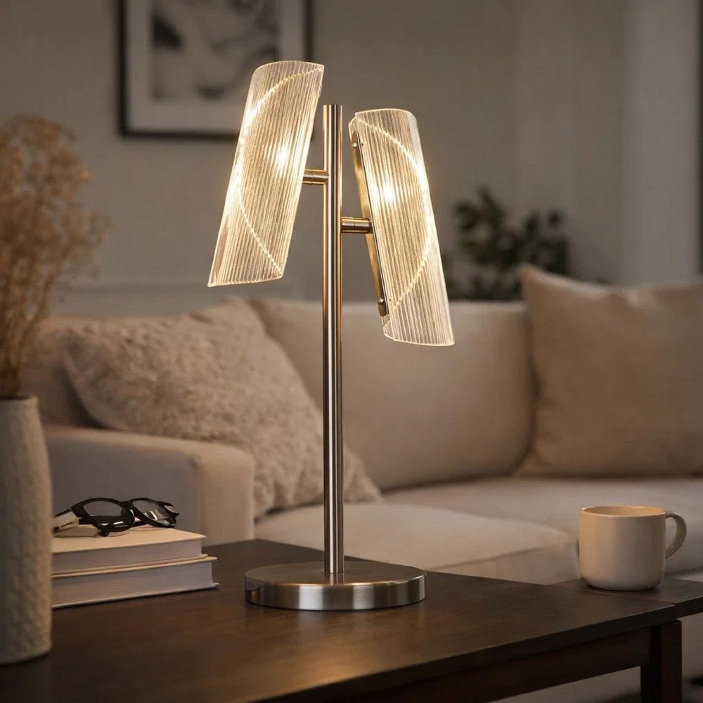 Spark 23 Inch Table Lamp with Metal Base and 2 Geometric Shades, Gold By Casagear Home