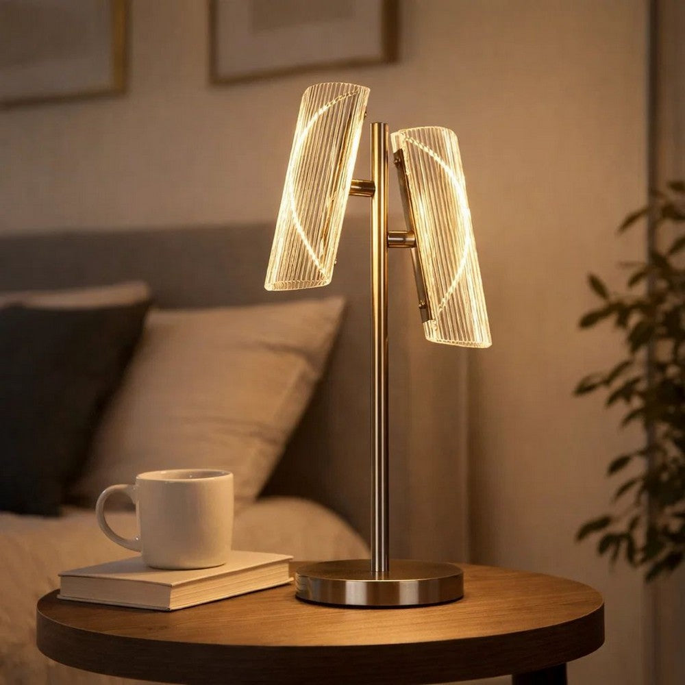 Spark 23 Inch Table Lamp with Metal Base and 2 Geometric Shades, Gold By Casagear Home