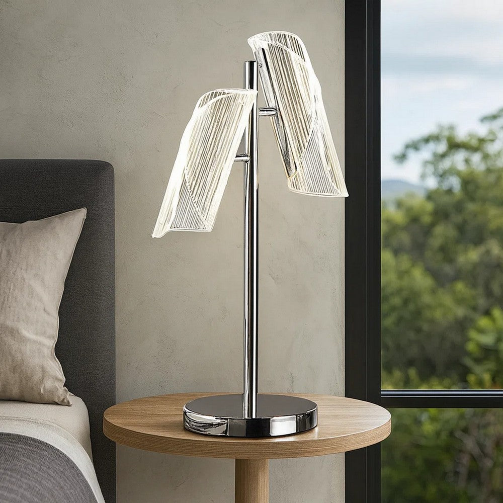 Spark 23 Inch Table Lamp, 2 Cylindrical Shades, Bright Nickel Silver Finish By Casagear Home