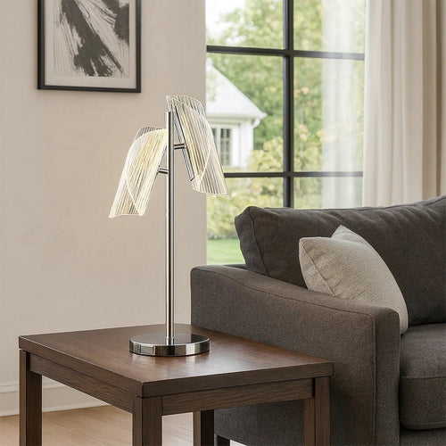 Spark 23 Inch Table Lamp, 2 Cylindrical Shades, Bright Nickel Silver Finish By Casagear Home