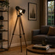 55 Inch Floor Lamp with Tripod Style Wood Frame, Spotlight, Brown and Black By Casagear Home