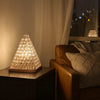 14 Inch Table Lamp, Crystal Pyramid Shaped Frame, Stone Studded, Silver By Casagear Home