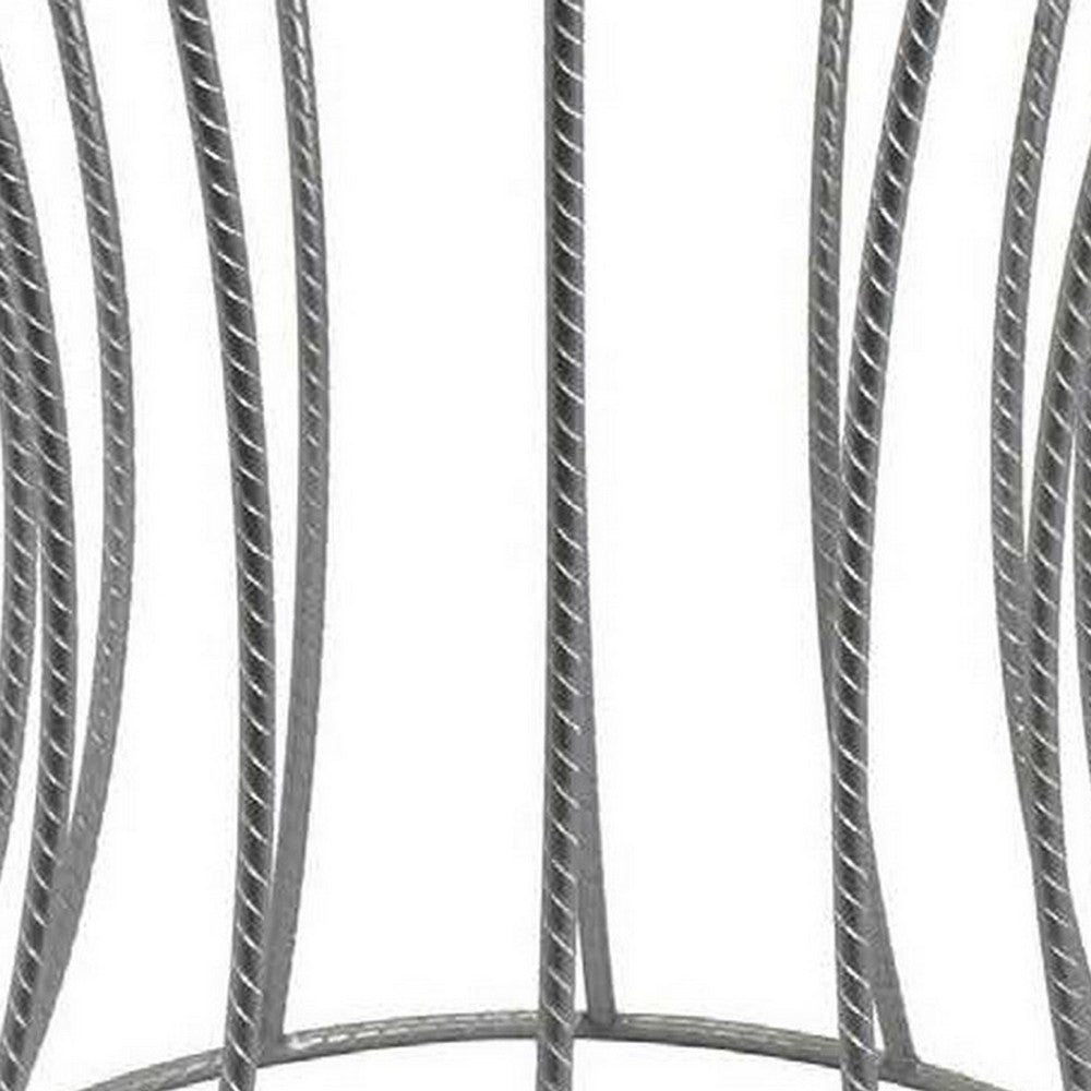 Ema 21 Inch Plant Stand Round Top Slatted Geometric Frame Silver Finish By Casagear Home BM309692