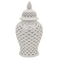 Deni 19 Inch Ginger Jar Large Carved Cutout Lattice Design with Lid White By Casagear Home BM309700