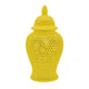 Deni 25 Inch Ginger Jar Carved Cutout Lattice Removable Lid Yellow By Casagear Home BM309705