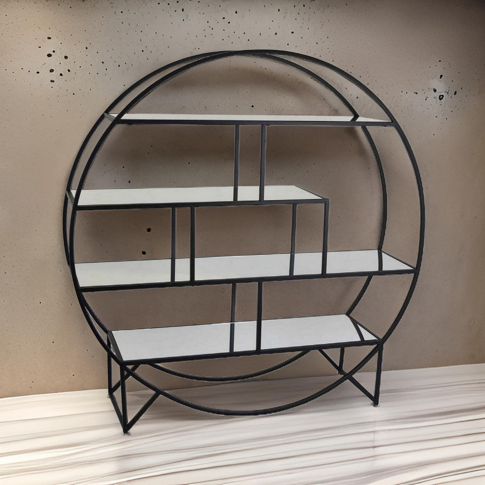 49 Inch 4 Tier Metal Plant Stand with Shelves Round Black Metal Frame By Casagear Home BM309721