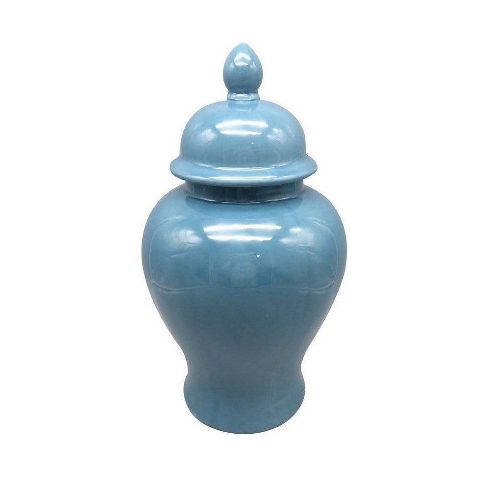 Teli 18 Inch Decorative Temple Ginger Jar Elegant Ceramic Glossy Blue By Casagear Home BM309724